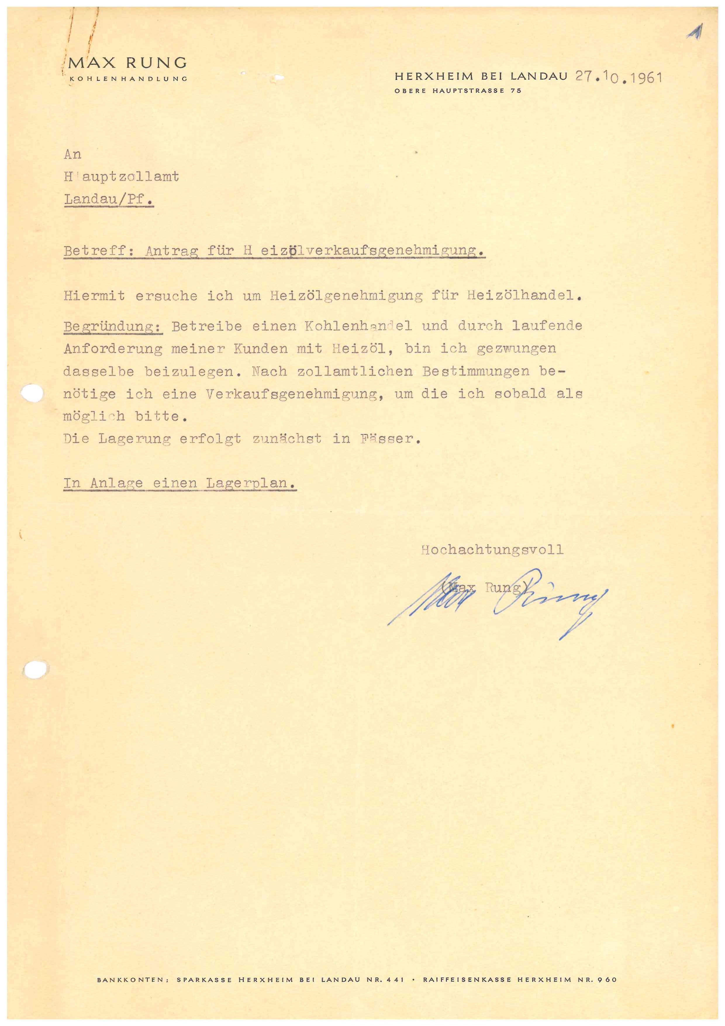 Antrag Heizölgenehmigung 1961